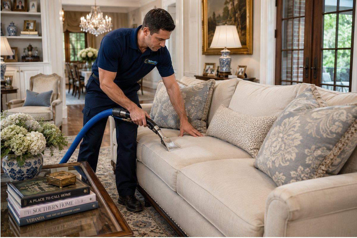 Upholstery cleaning on a sofa in a Palm Beach County home